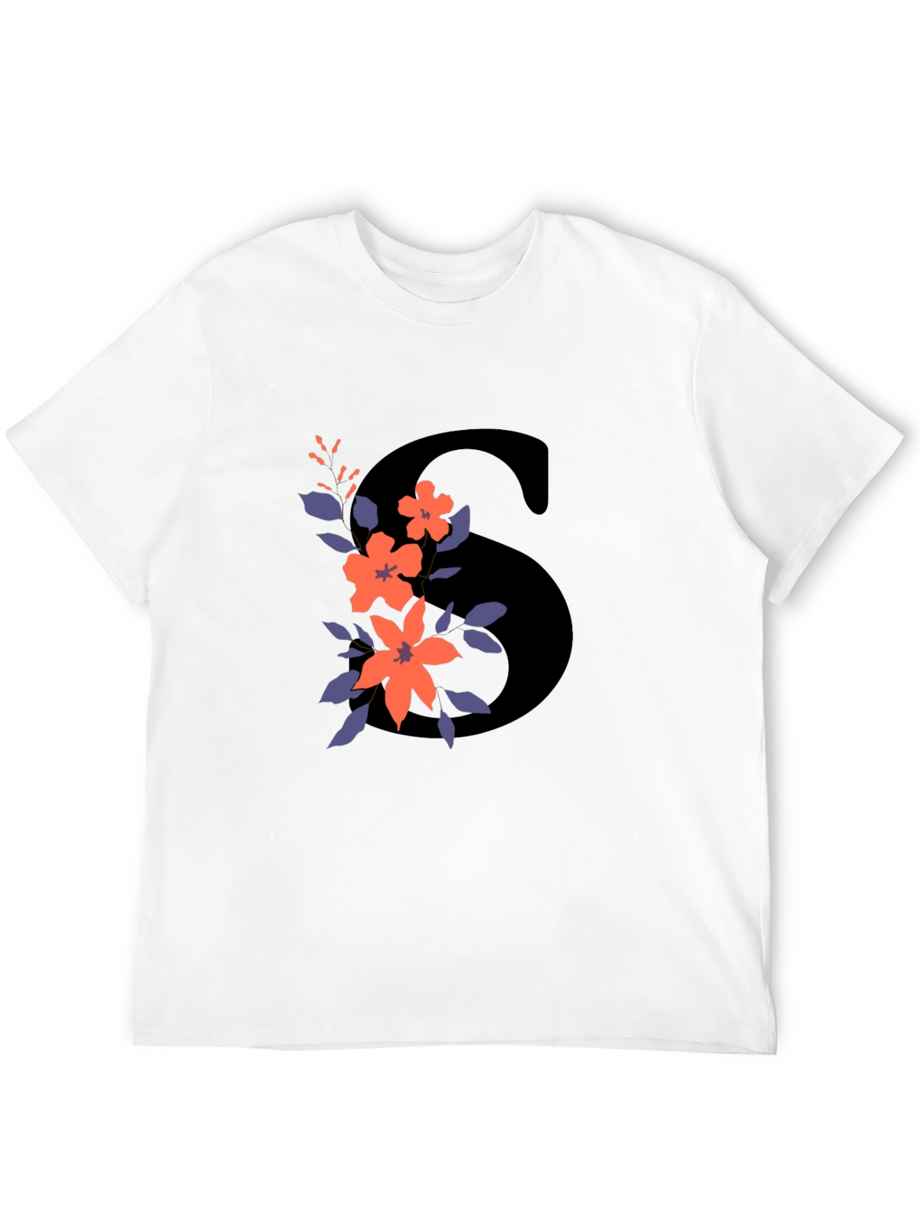 Floral Initial S Graphic Tee - Black