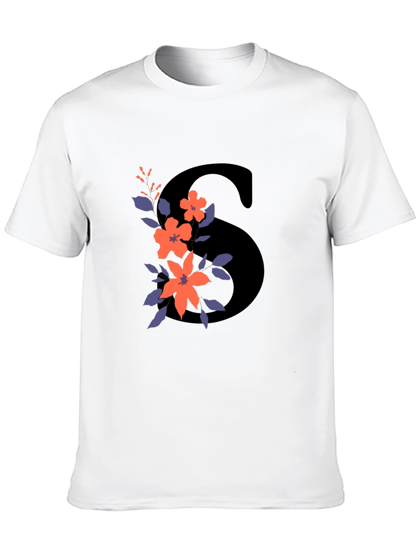 Floral Initial S Graphic Tee - Black