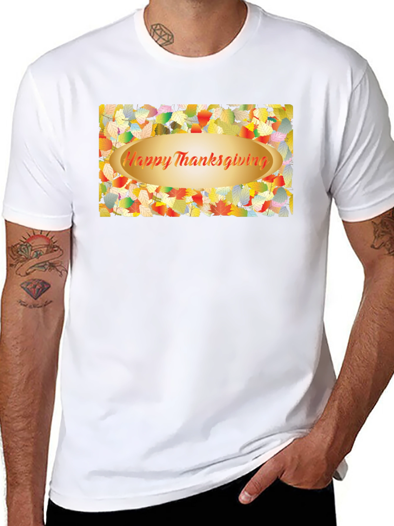 Thanksgiving Leaves Graphic Black T-Shirt