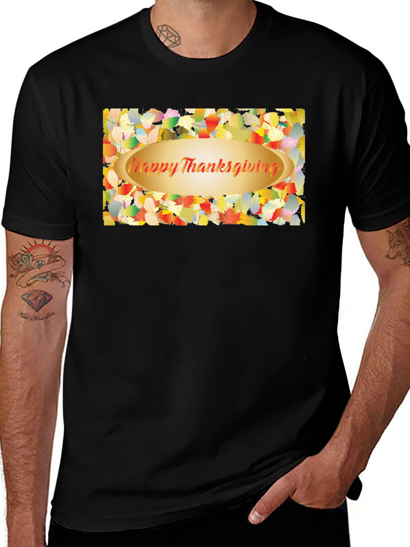 Thanksgiving Leaves Graphic Black T-Shirt