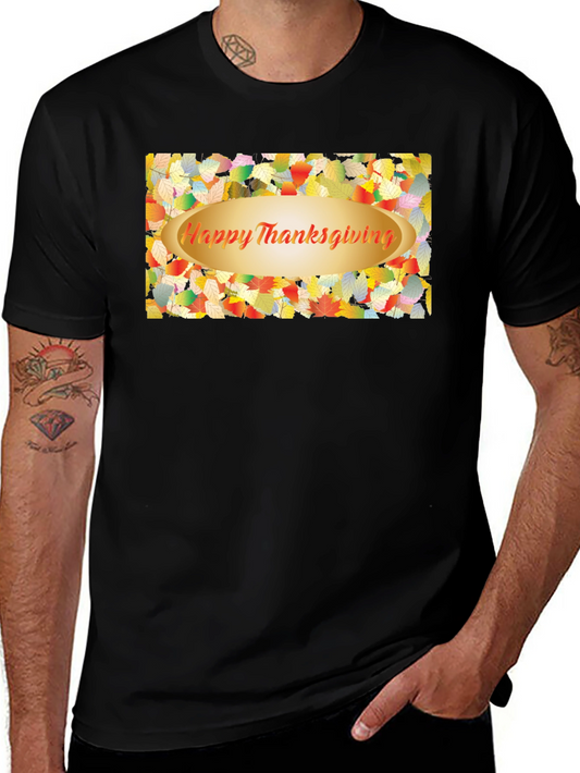Thanksgiving Leaves Graphic Black T-Shirt
