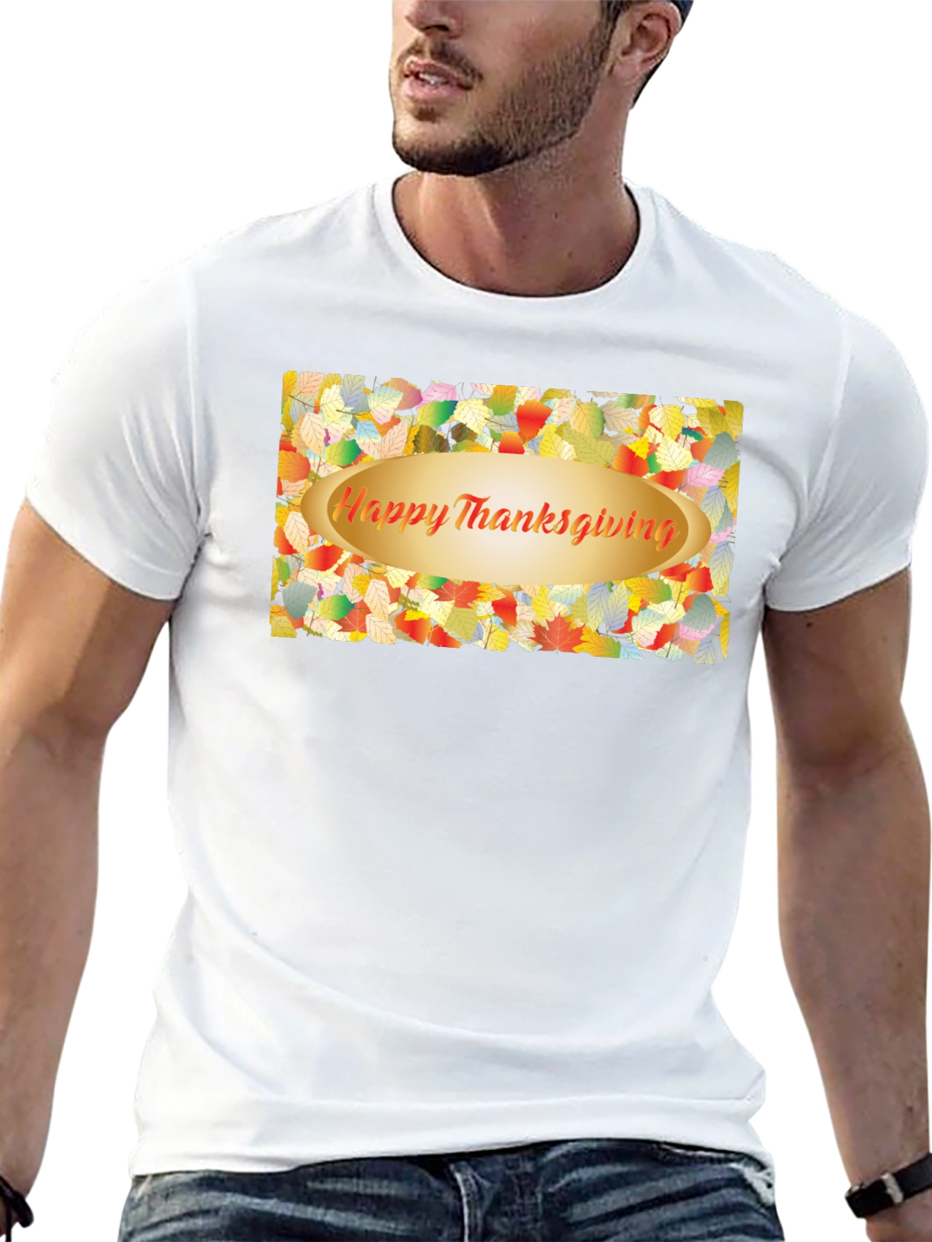 Thanksgiving Leaves Graphic Black T-Shirt