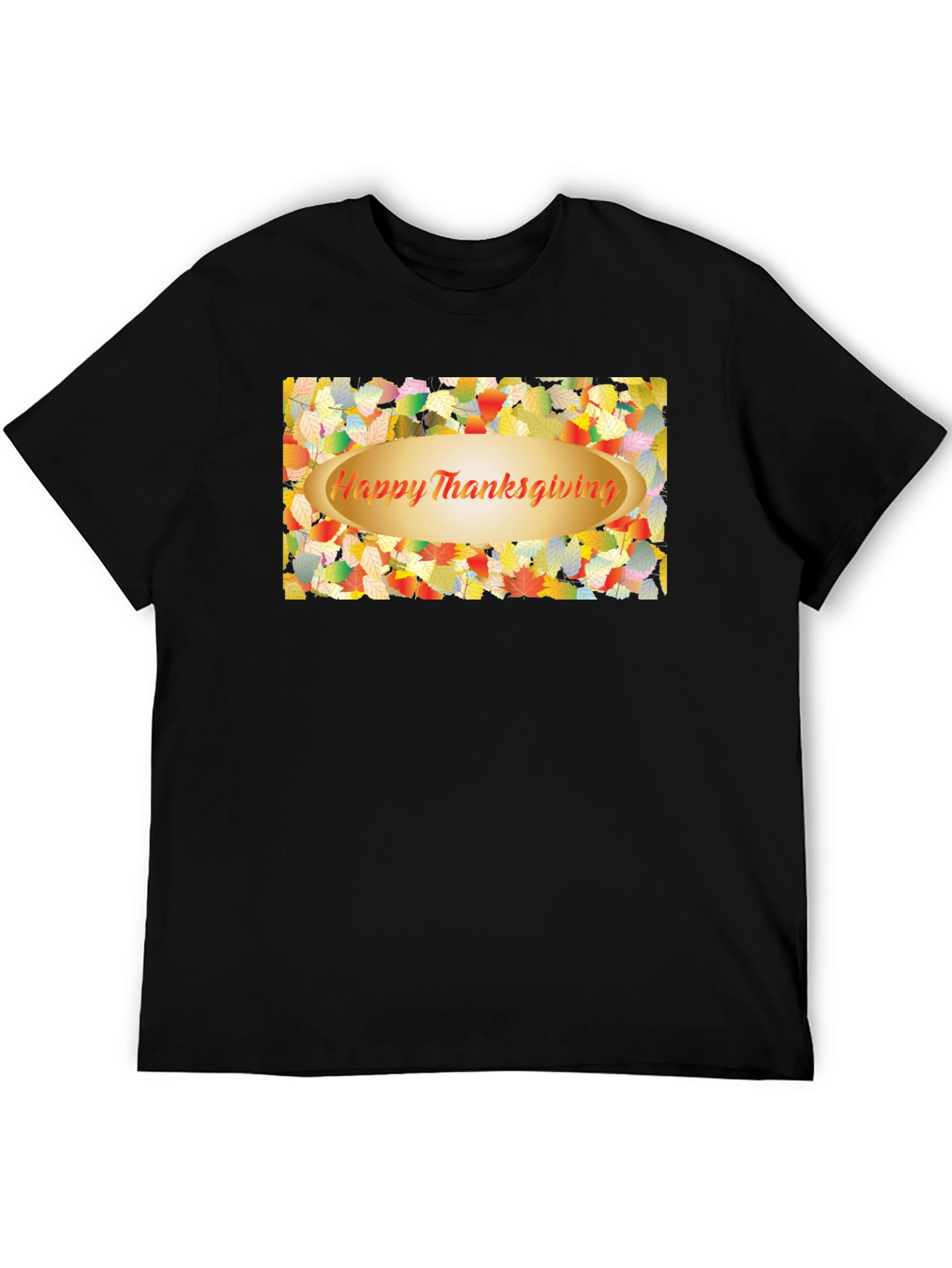 Thanksgiving Leaves Graphic Black T-Shirt