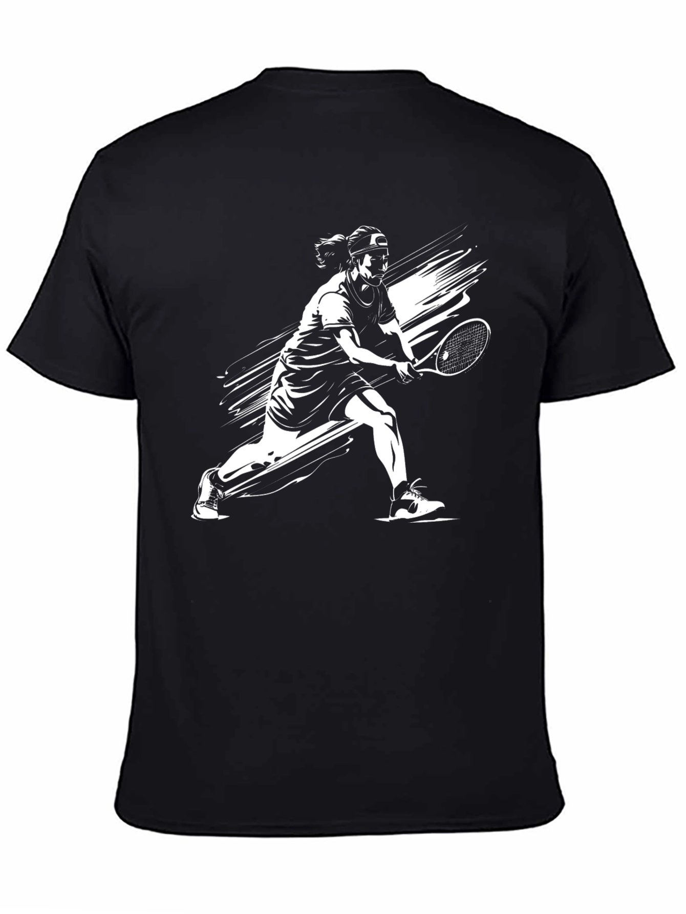 Tennis Player Graphic Tee - Black Cotton T-Shirt