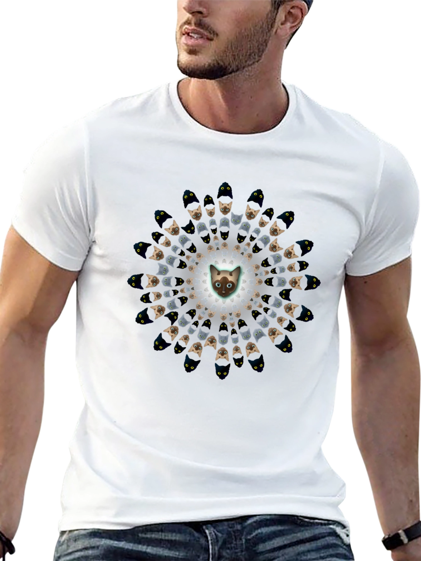 Cat Mandala Graphic Tee - Unique Black T-Shirt