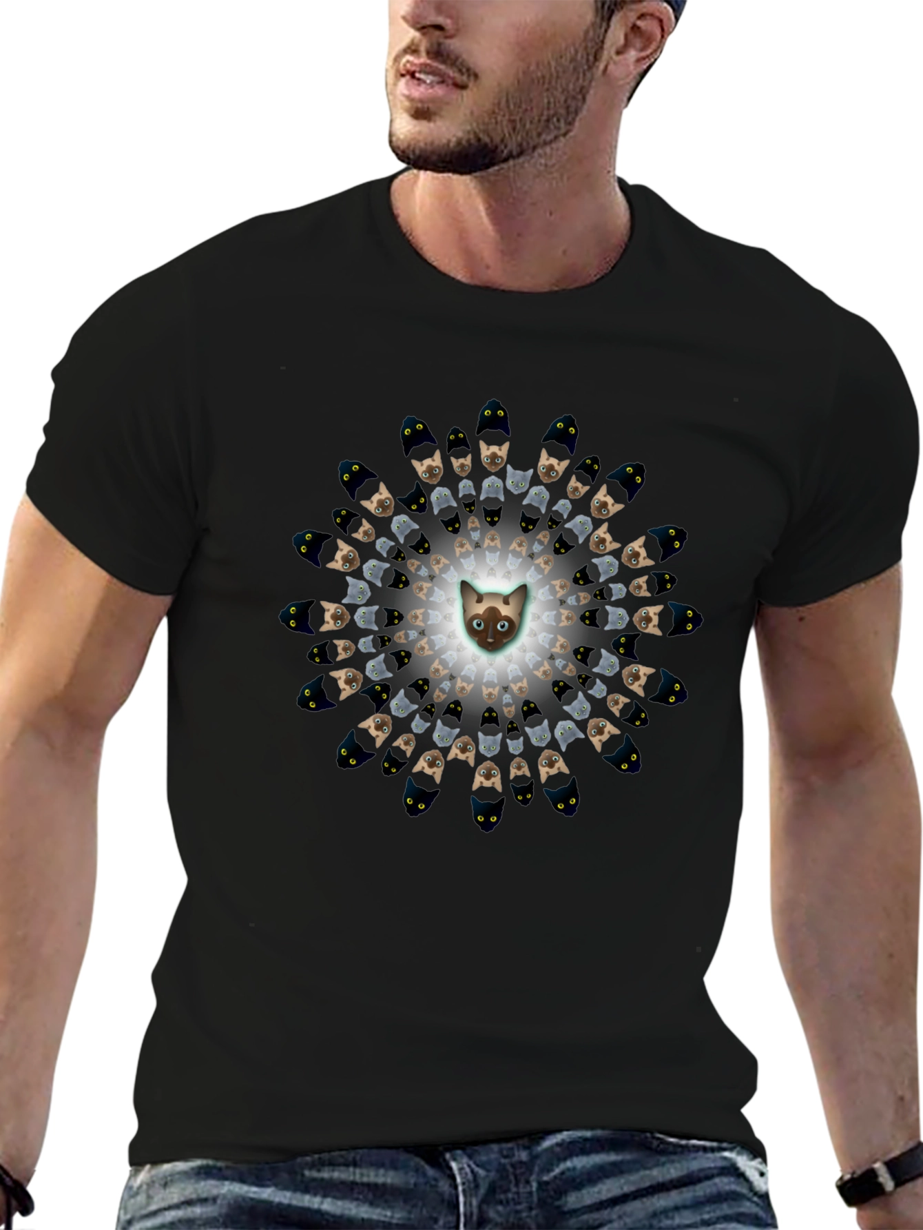 Cat Mandala Graphic Tee - Unique Black T-Shirt