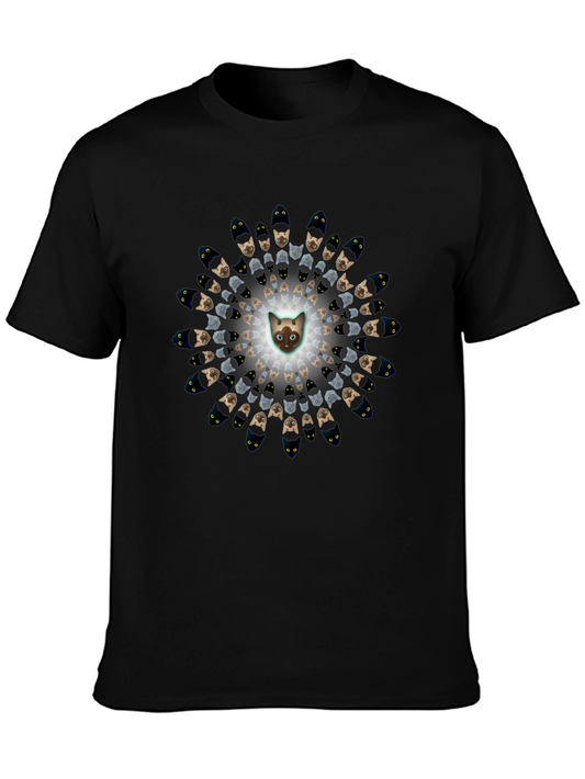 Cat Mandala Graphic Tee - Unique Black T-Shirt