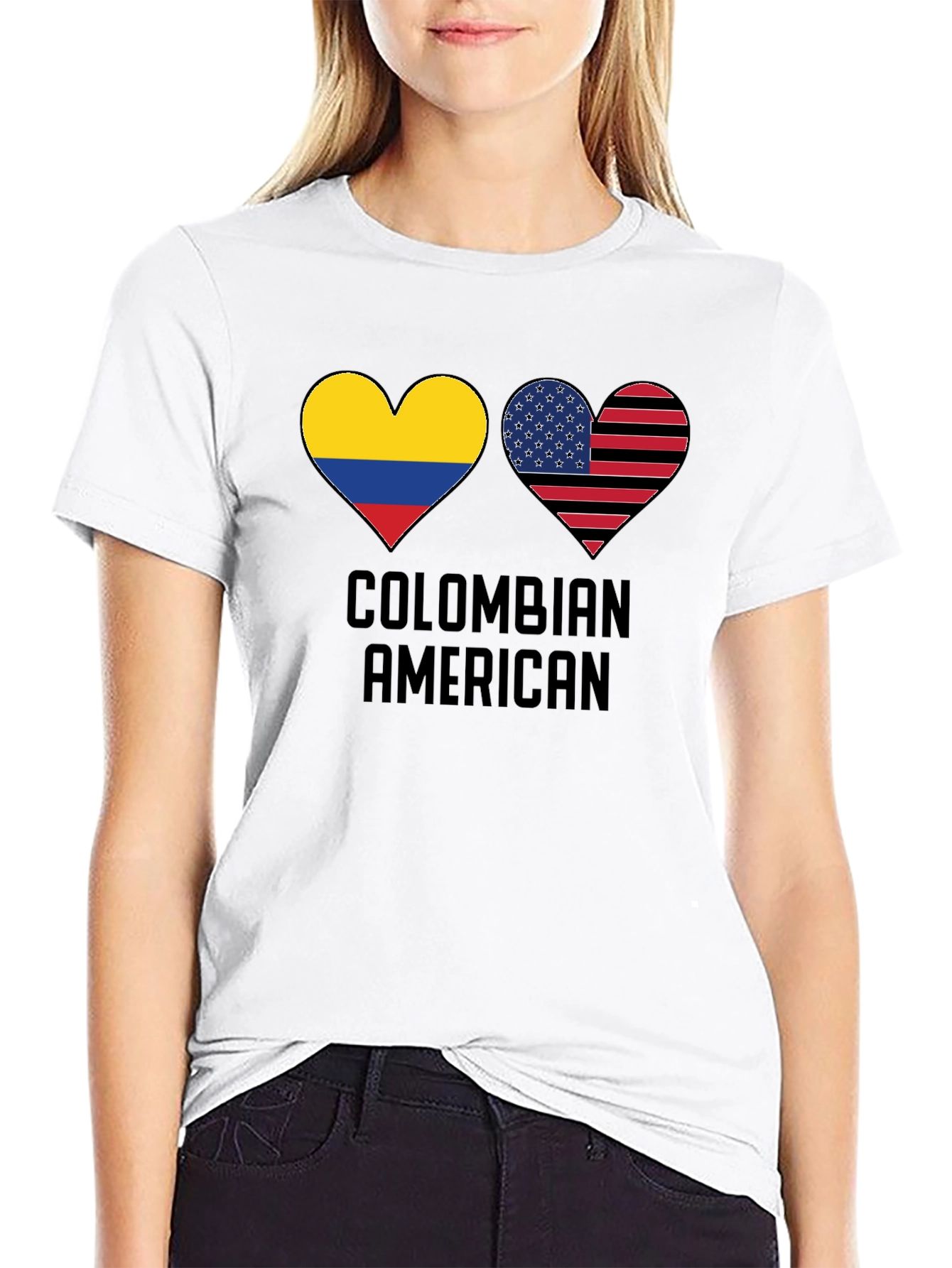 Colombian American Pride T-Shirt - Heart Flag Design
