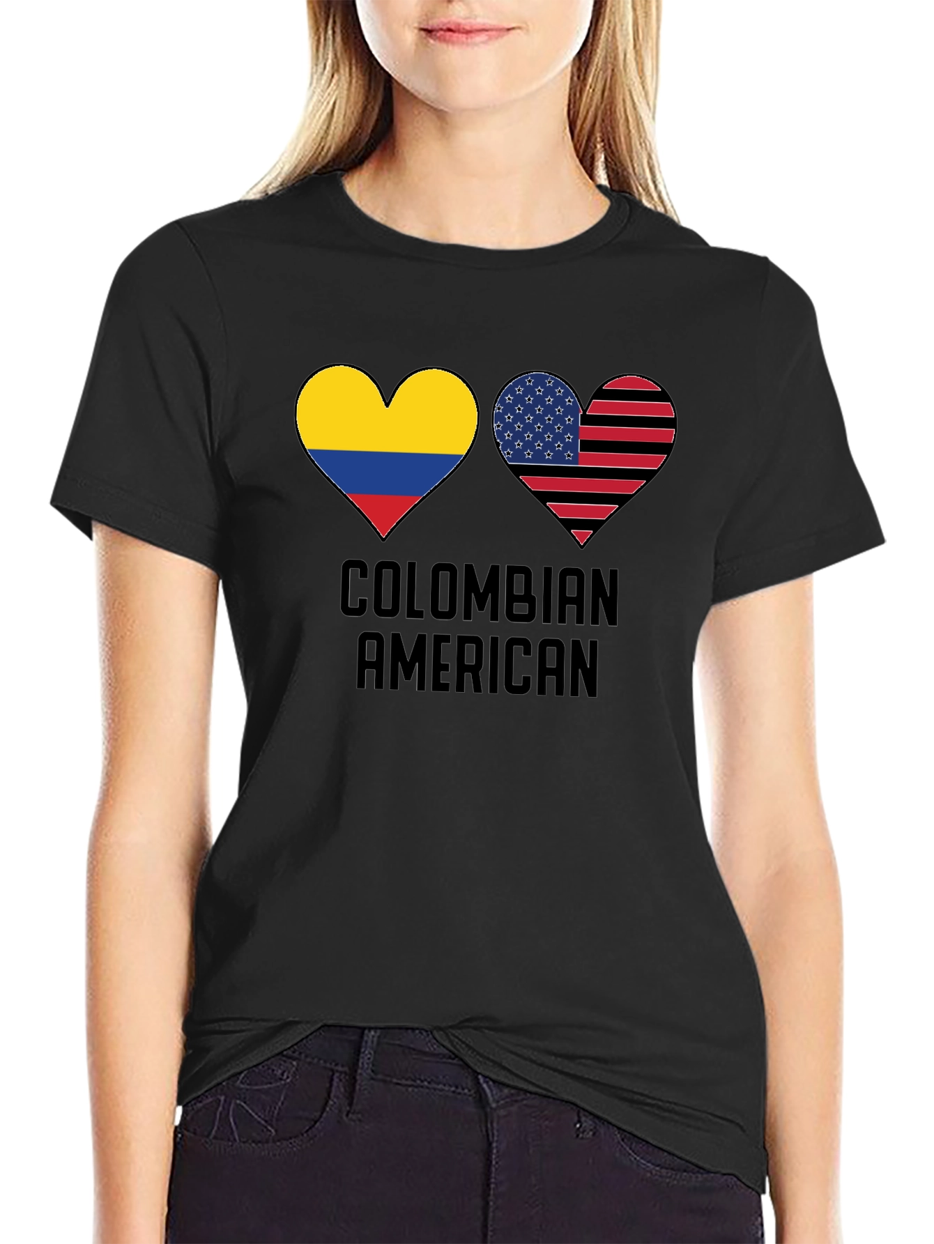 Colombian American Pride T-Shirt - Heart Flag Design