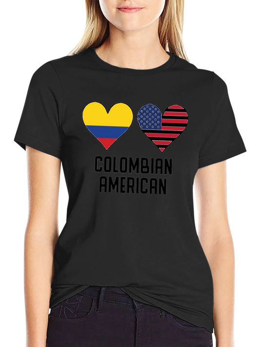 Colombian American Pride T-Shirt - Heart Flag Design