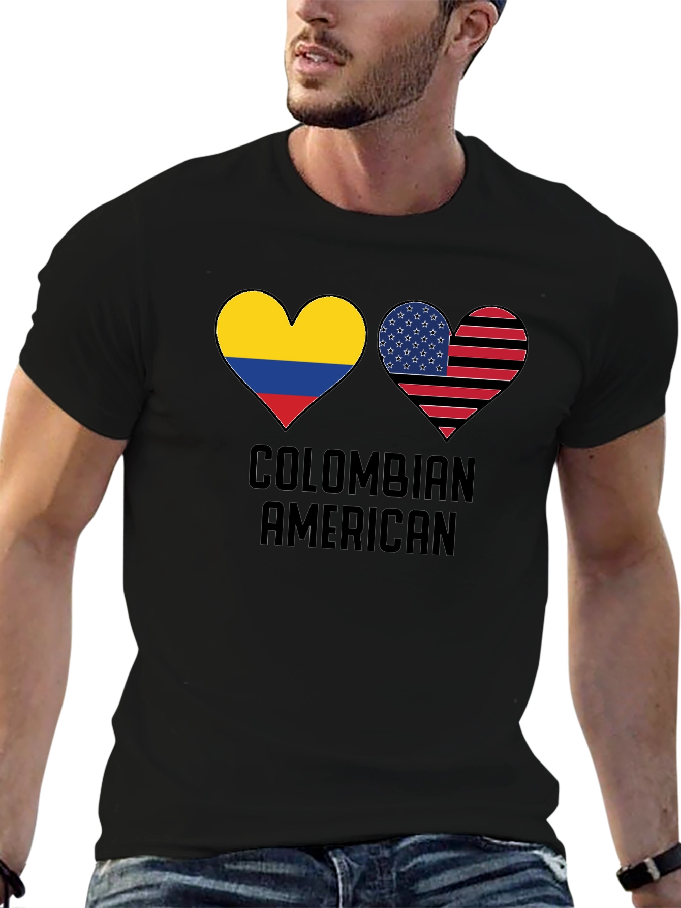 Colombian American Pride T-Shirt - Heart Flag Design