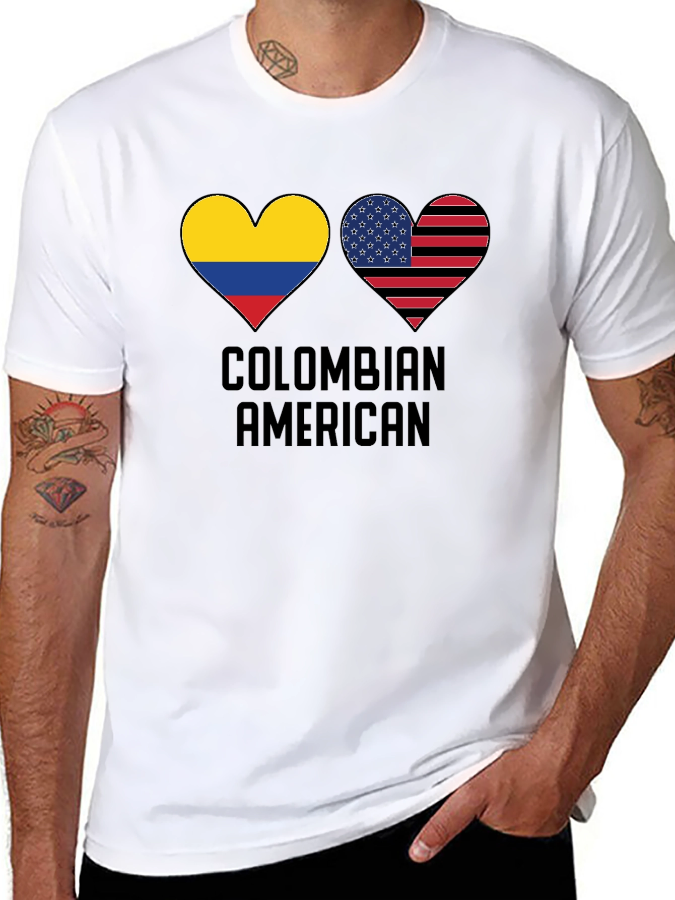 Colombian American Pride T-Shirt - Heart Flag Design