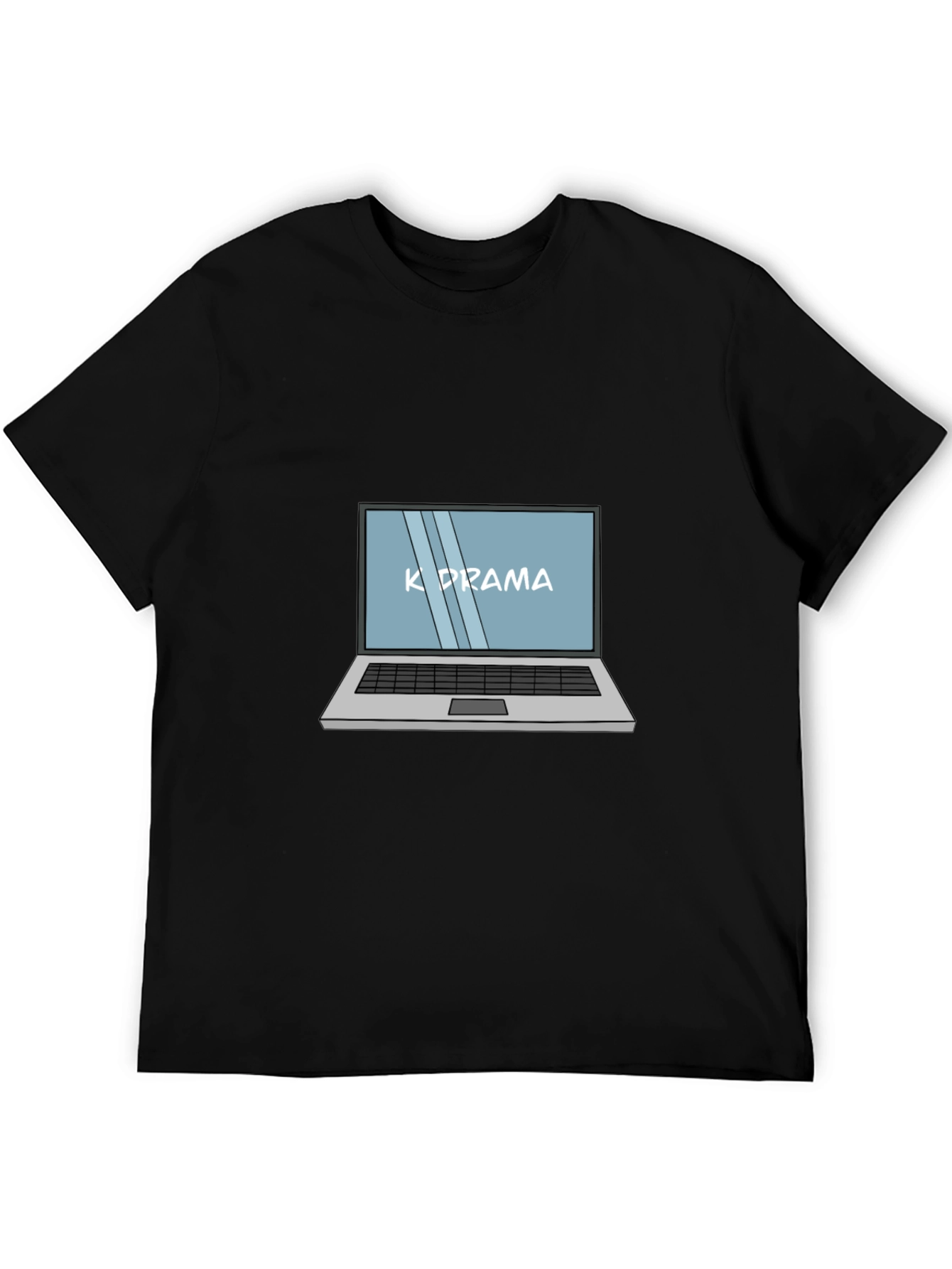 K-Drama Laptop Graphic Tee - Black Cotton Casual T-Shirt