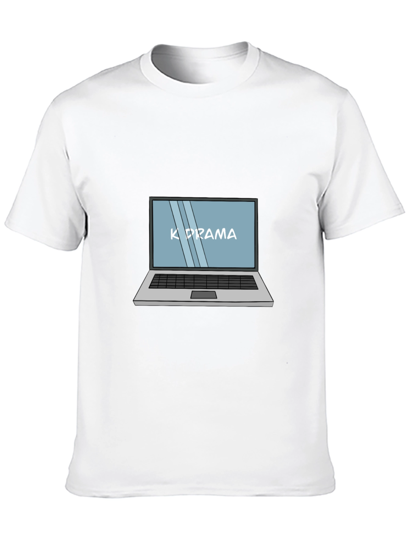 K-Drama Laptop Graphic Tee - Black Cotton Casual T-Shirt