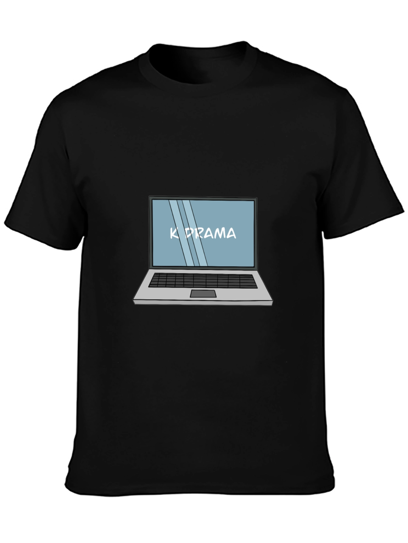 K-Drama Laptop Graphic Tee - Black Cotton Casual T-Shirt