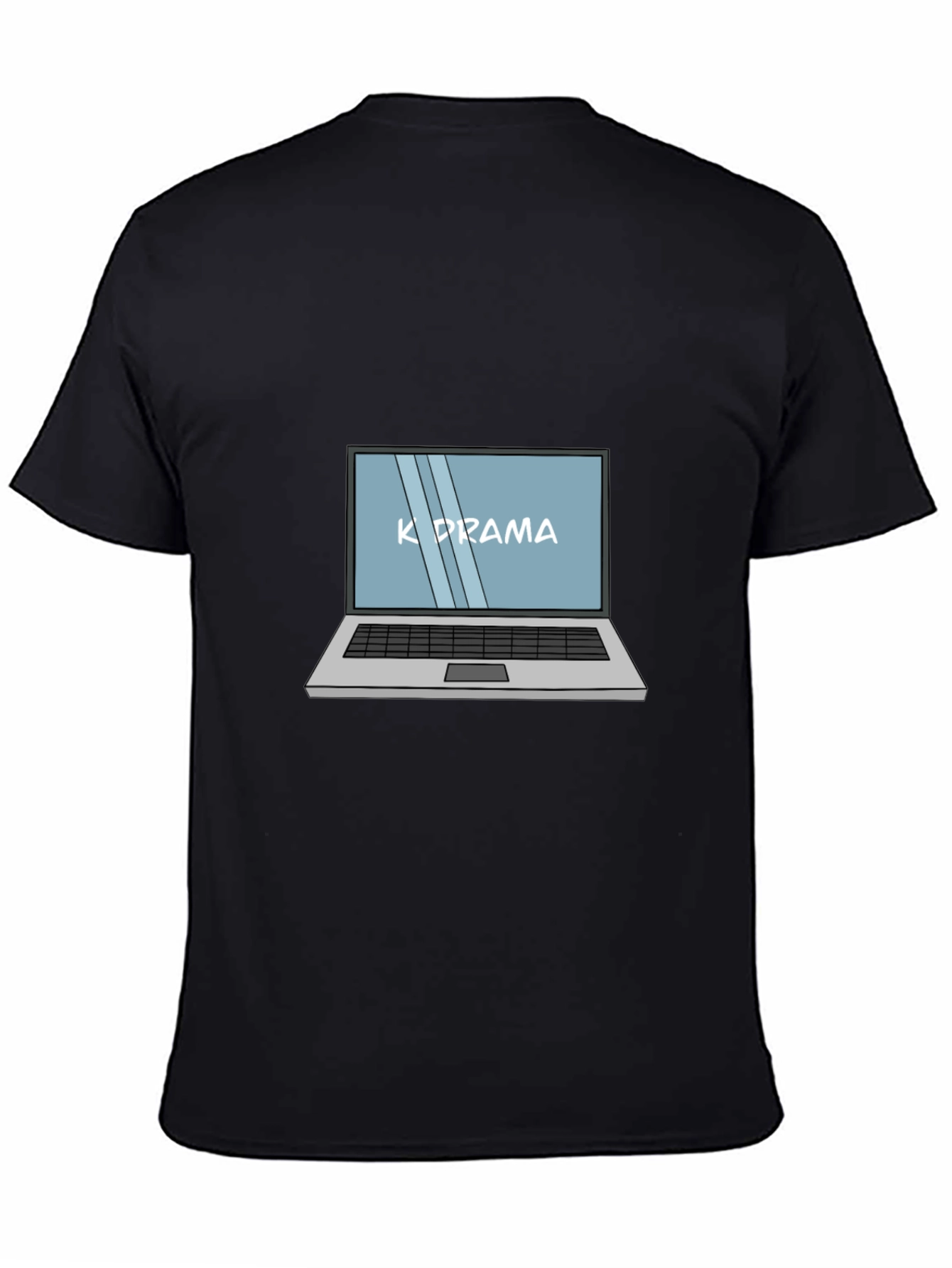K-Drama Laptop Graphic Tee - Black Cotton Casual T-Shirt