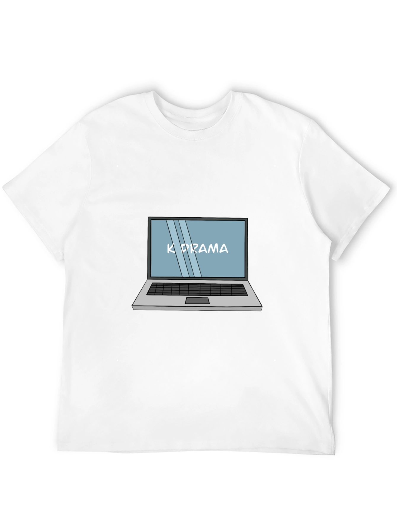 K-Drama Laptop Graphic Tee - Black Cotton Casual T-Shirt
