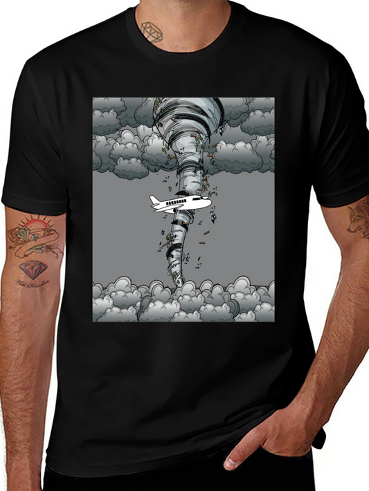 Tornado Plane Graphic Tee - Stylish Mens Black T-Shirt