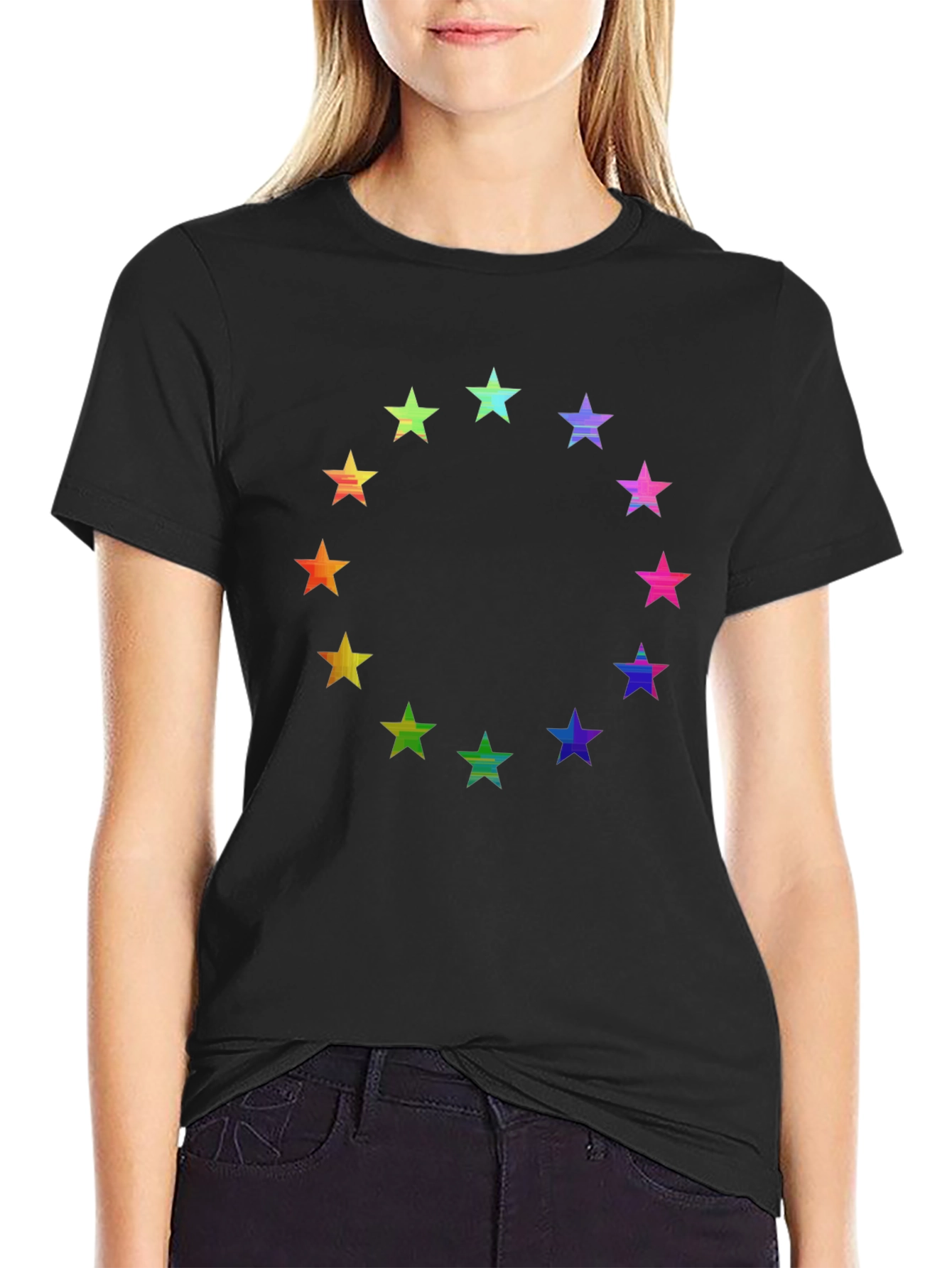 Rainbow Star Circle Black T-Shirt