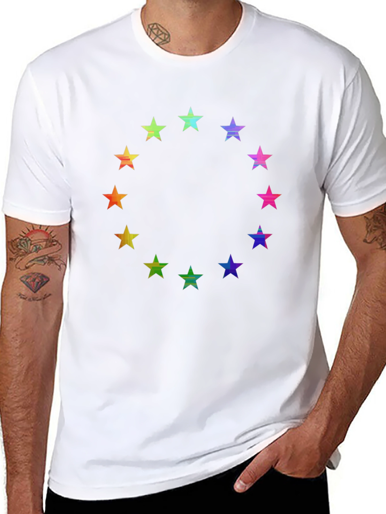 Rainbow Star Circle Black T-Shirt