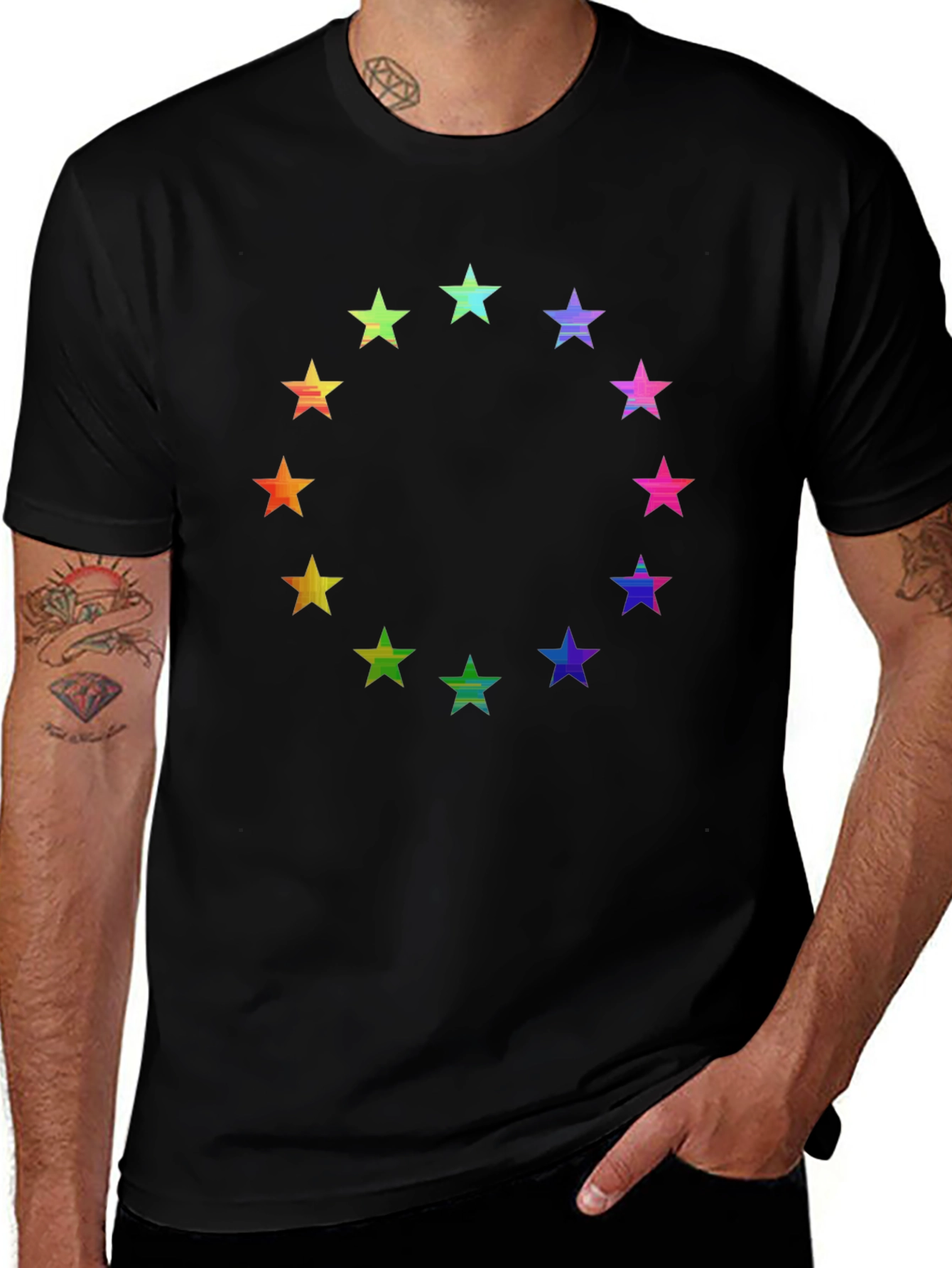 Rainbow Star Circle Black T-Shirt