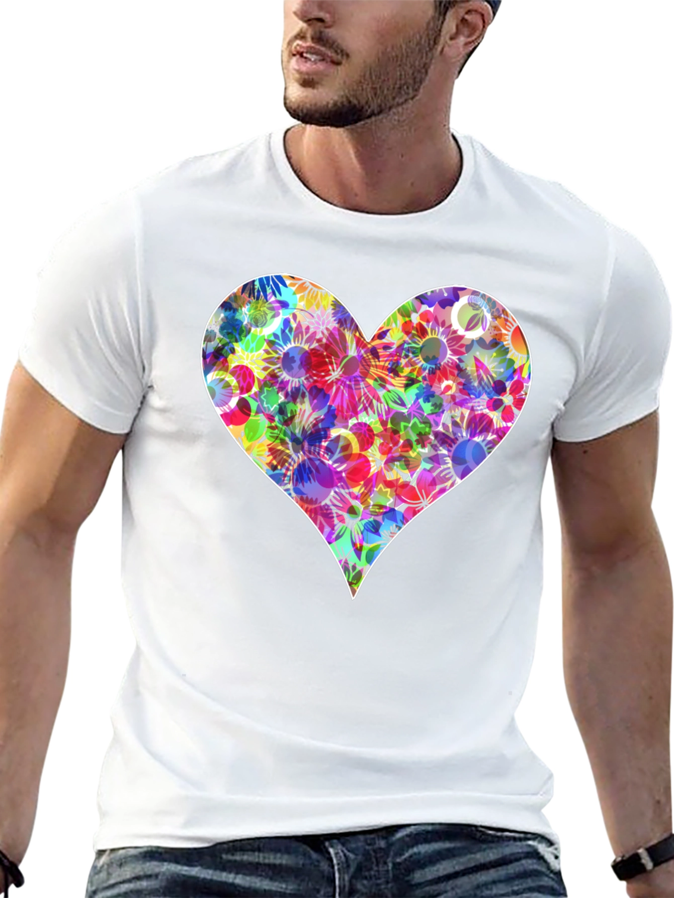 Floral Heart Graphic T-Shirt - Stylish Black Tee