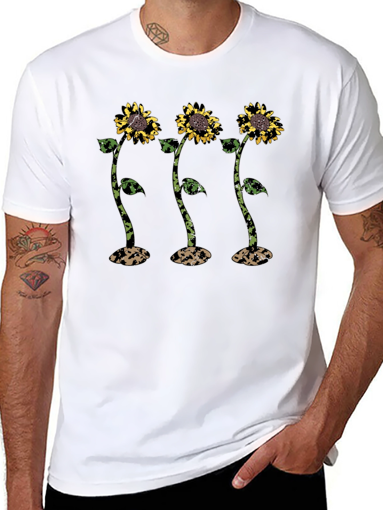 Sunflower Graphic Print Mens Black T-Shirt