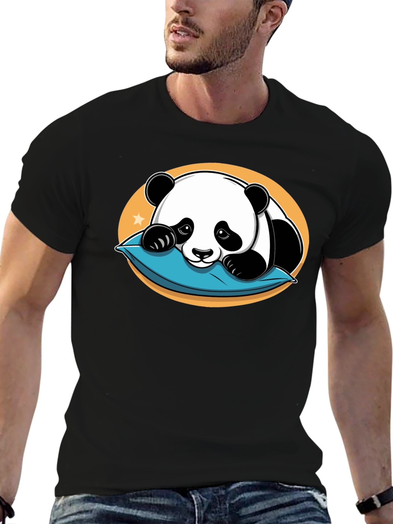 Cute Panda Pillow Black T-Shirt