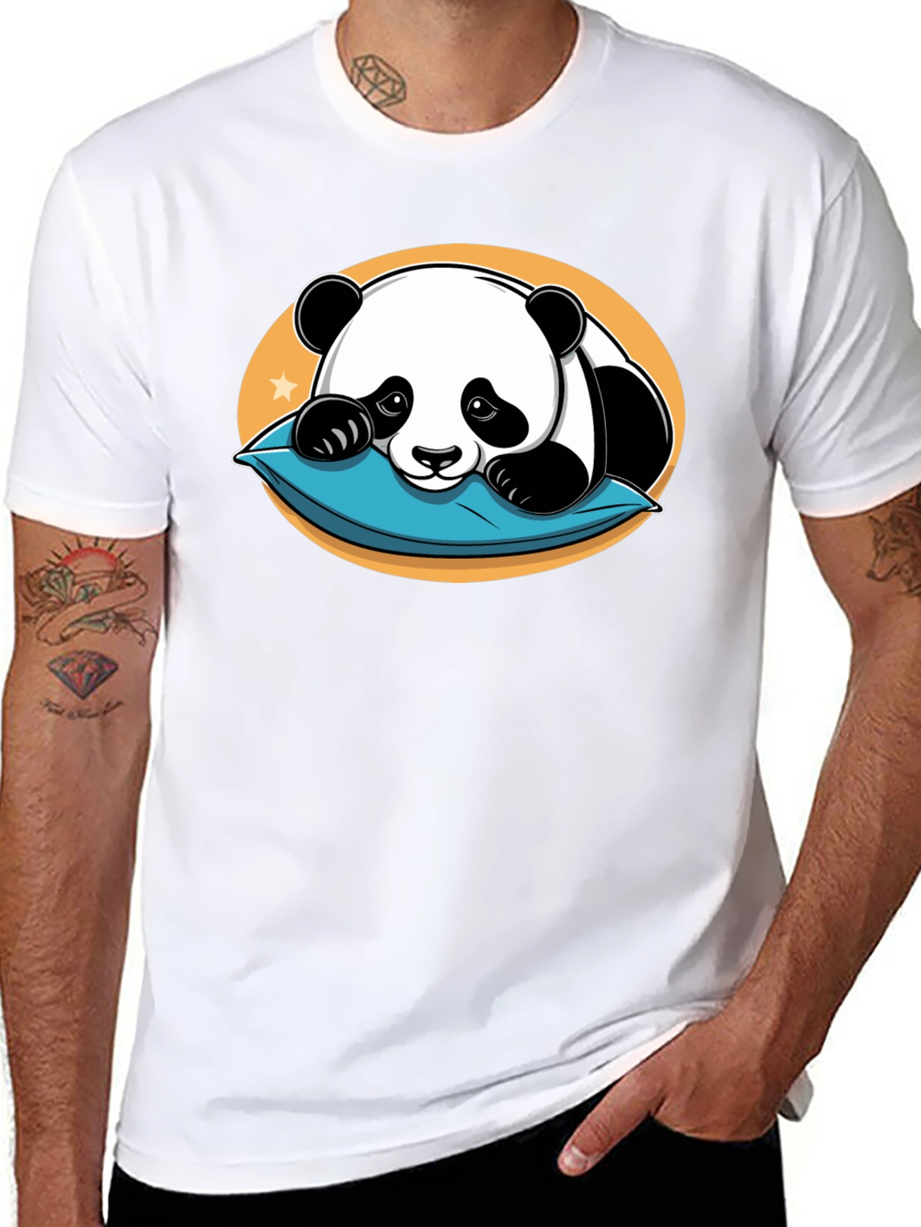 Cute Panda Pillow Black T-Shirt