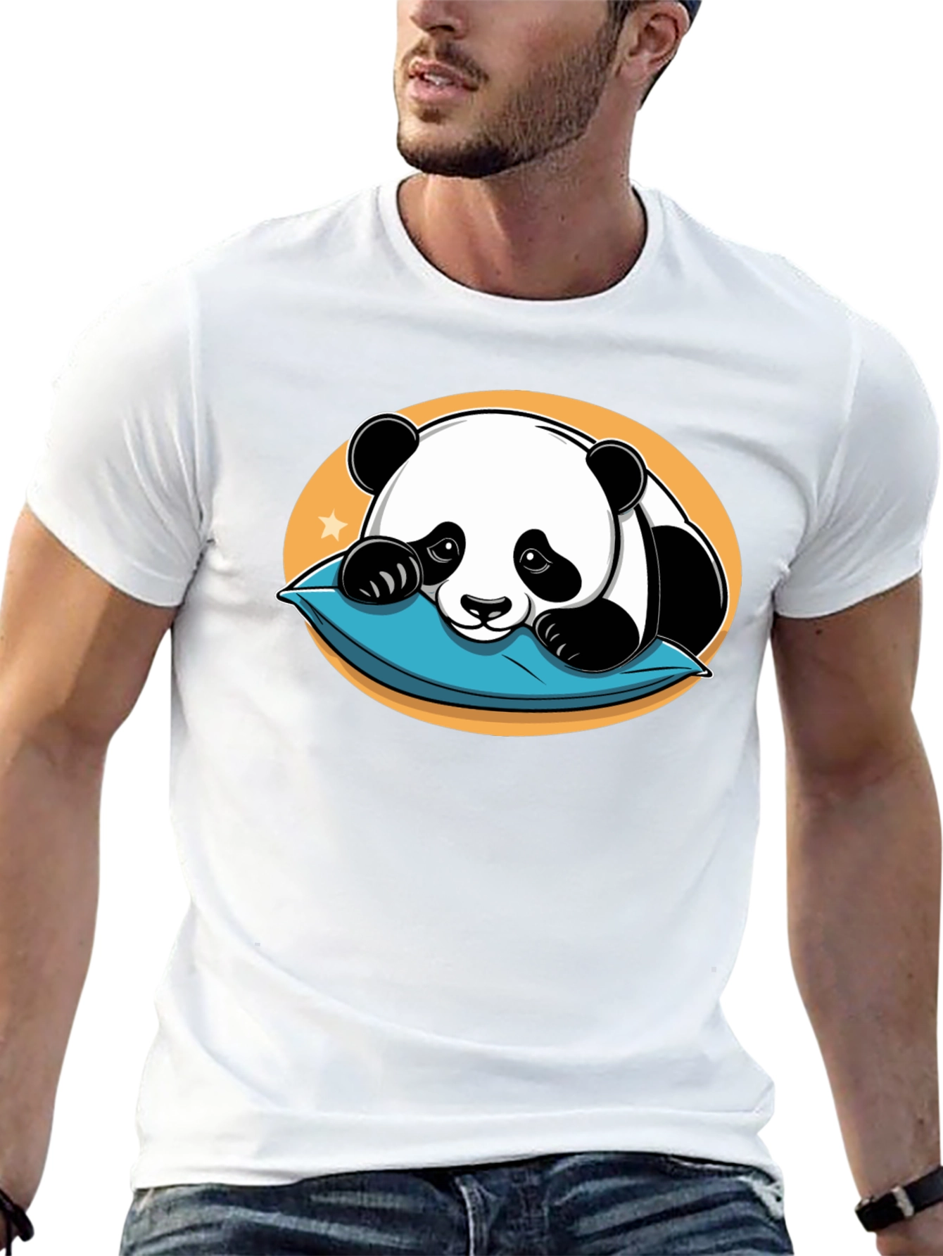 Cute Panda Pillow Black T-Shirt