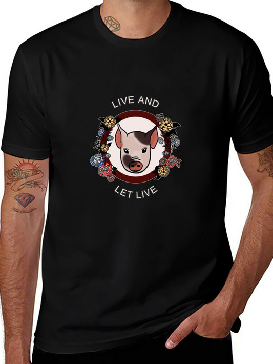 Live and Let Live Pig Graphic T-Shirt - Vegan Tee