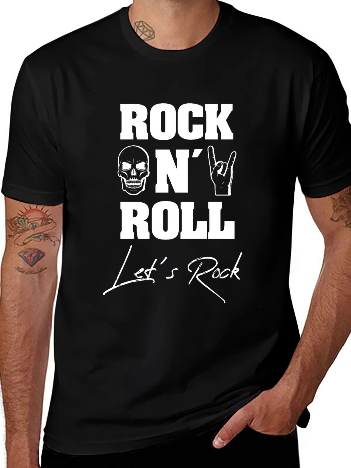 Rock N Roll Graphic Print Black T-Shirt