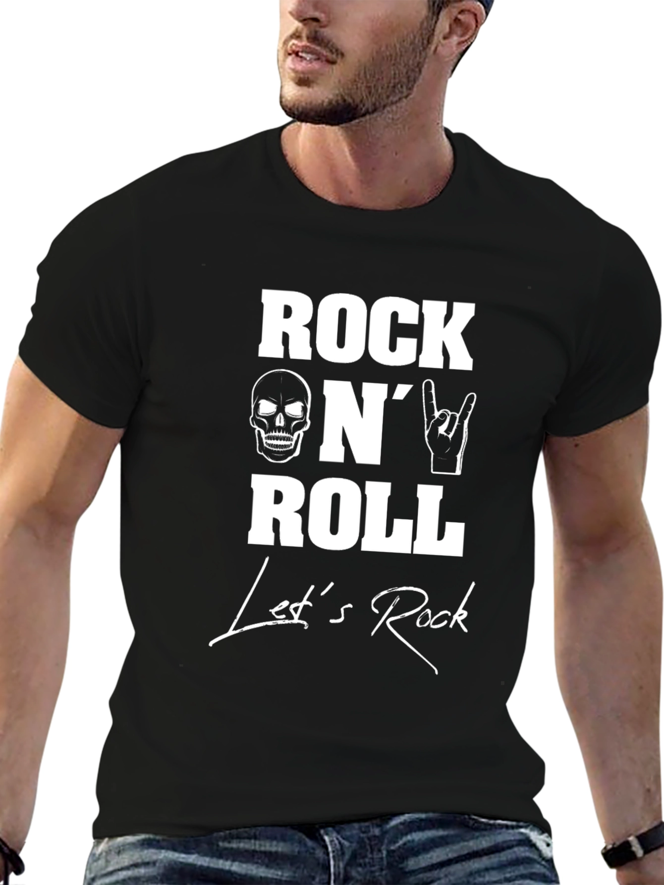 Rock N Roll Graphic Print Black T-Shirt