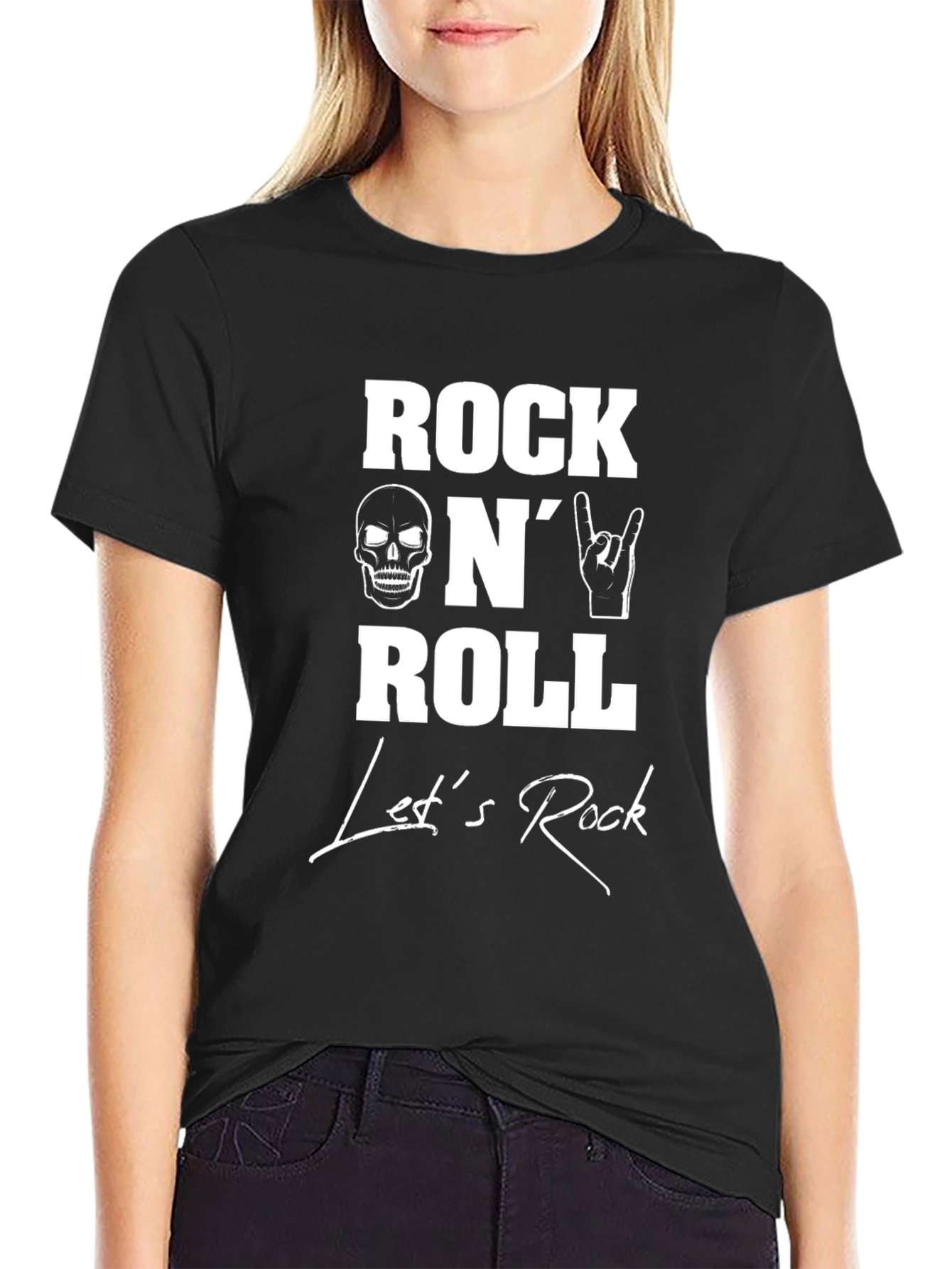 Rock N Roll Graphic Print Black T-Shirt