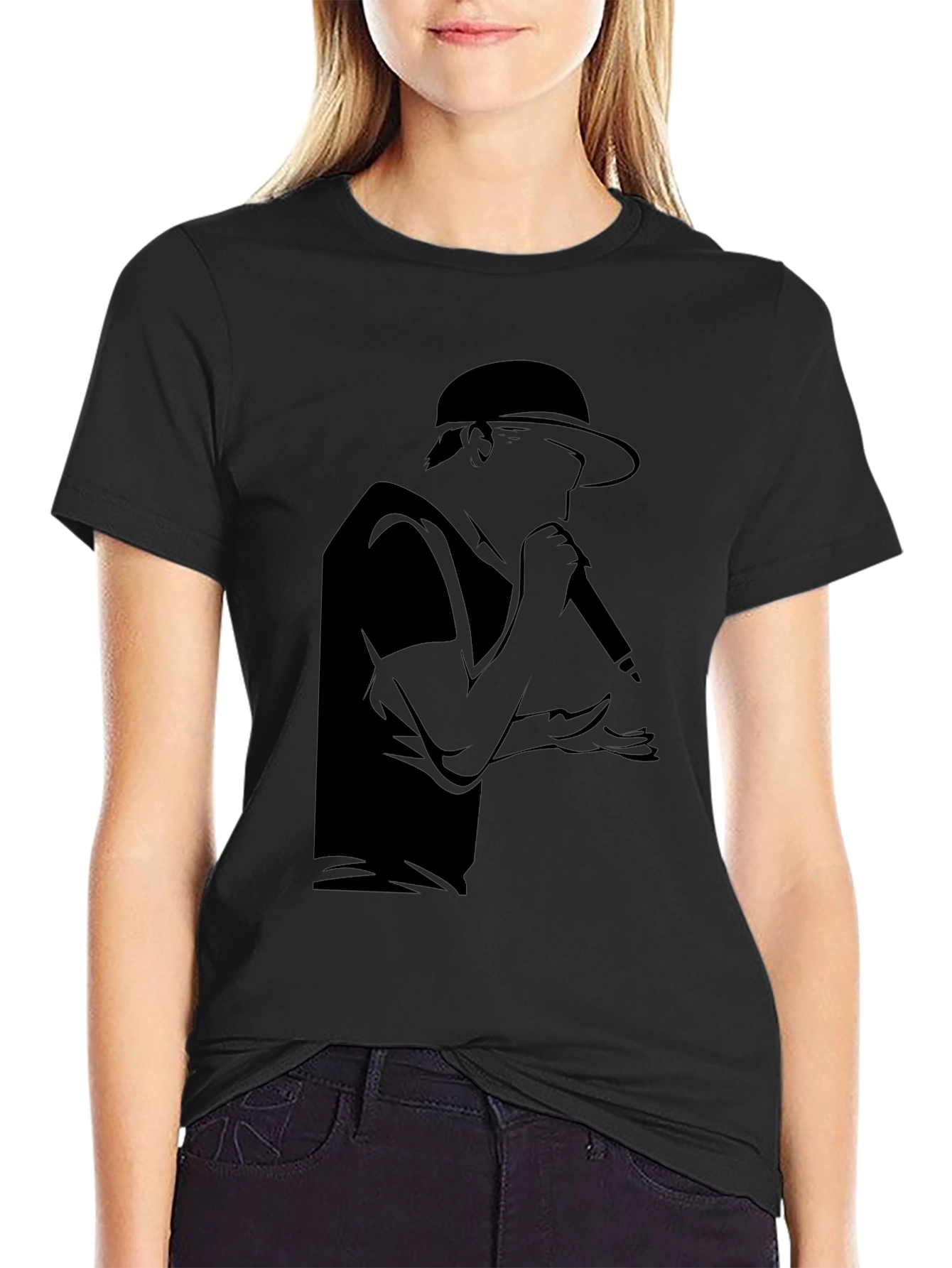 Rapper Silhouette Graphic T-Shirt - Black Cotton Tee