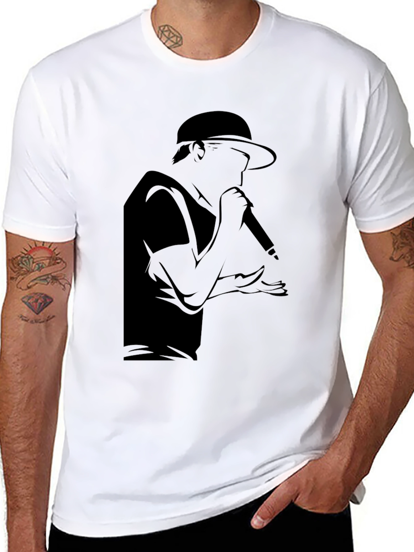 Rapper Silhouette Graphic T-Shirt - Black Cotton Tee
