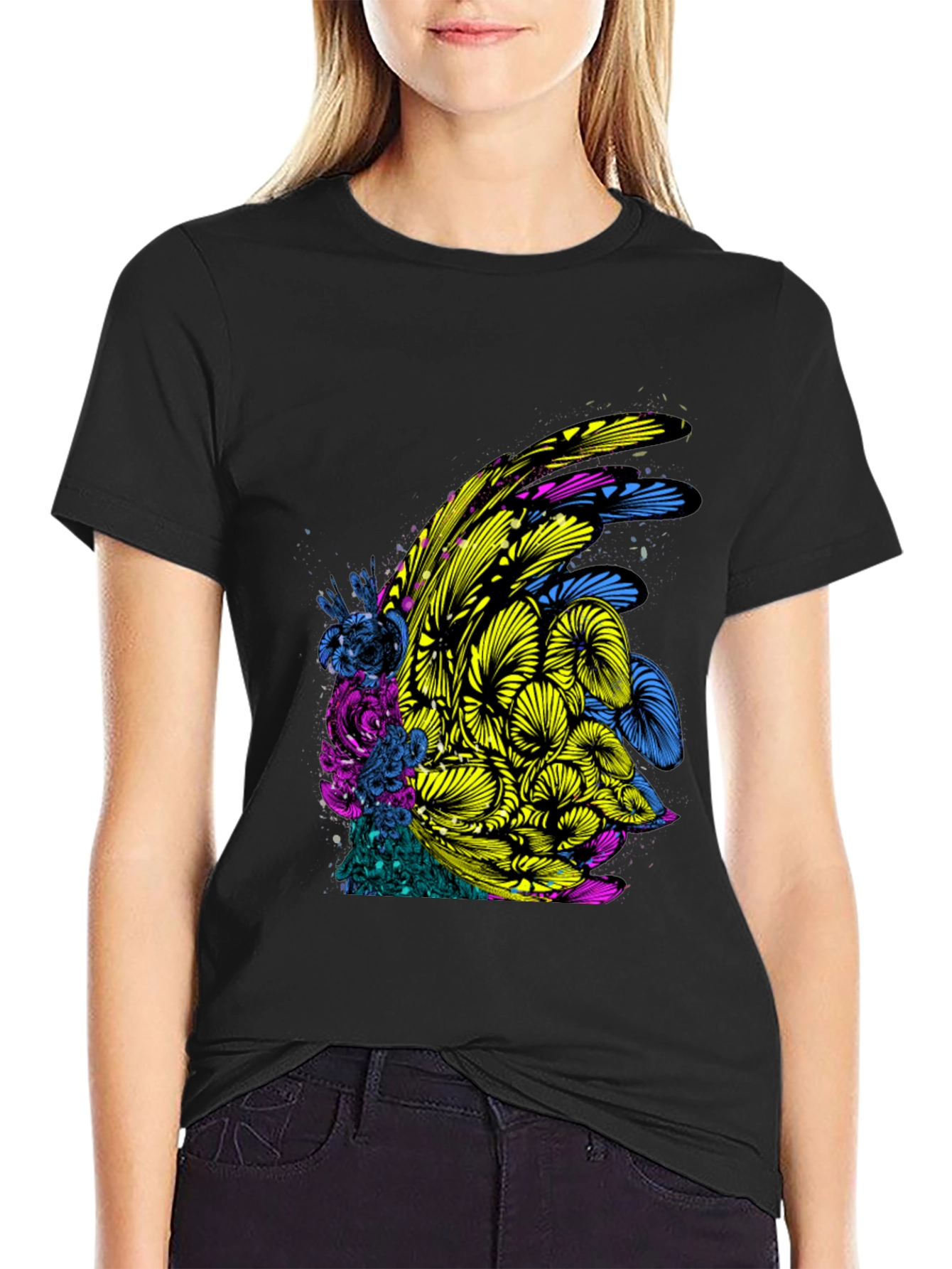 Abstract Floral Graphic Print Black T-Shirt