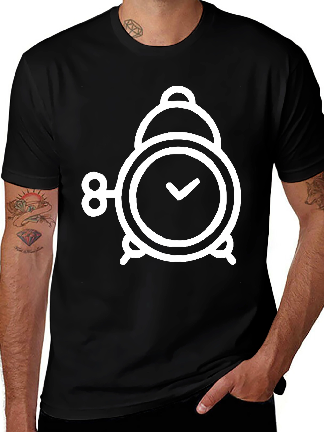 Alarm Clock Graphic T-Shirt - Black Cotton Tee