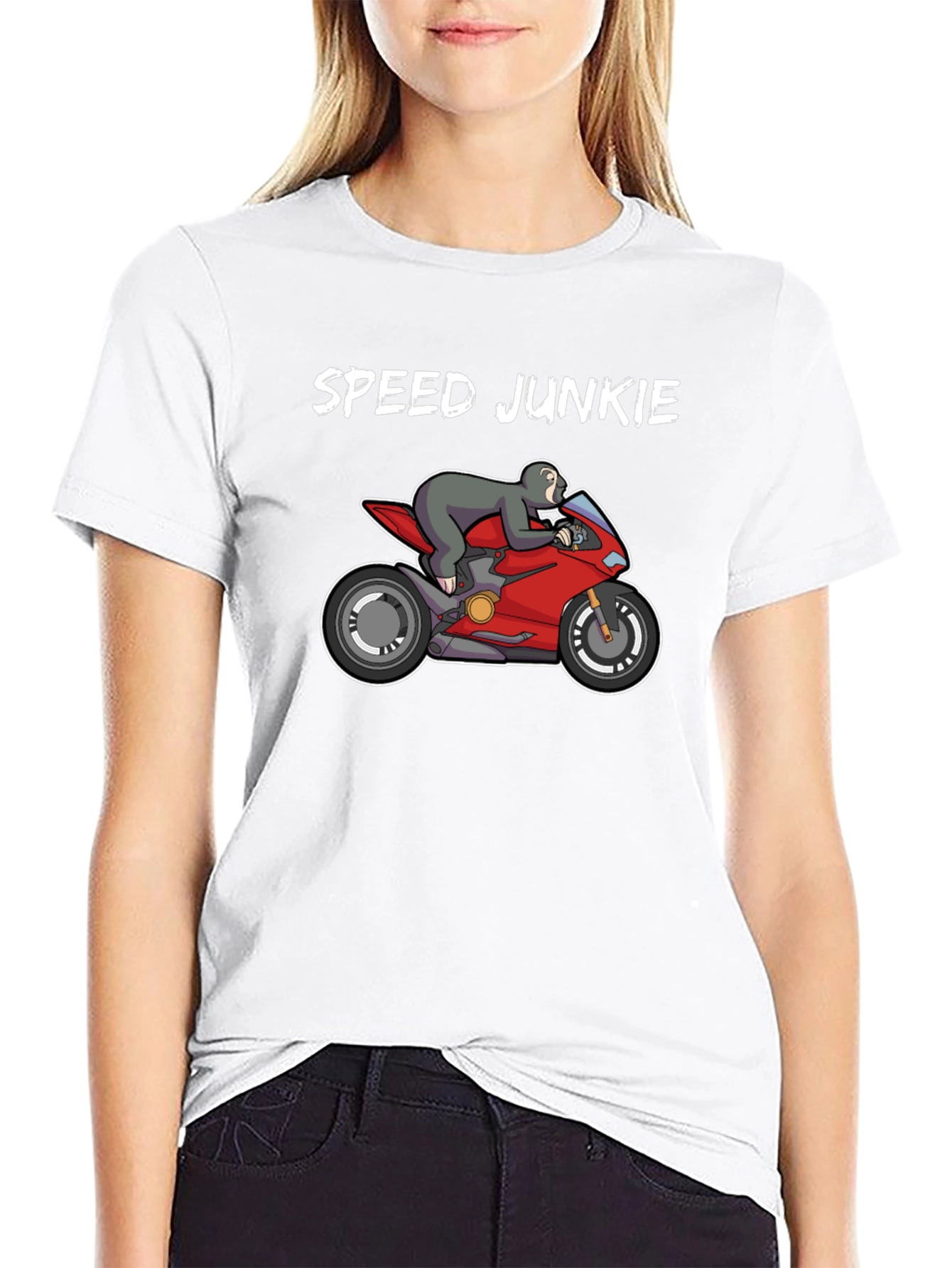Speed Junkie Sloth on Motorcycle Graphic T-Shirt