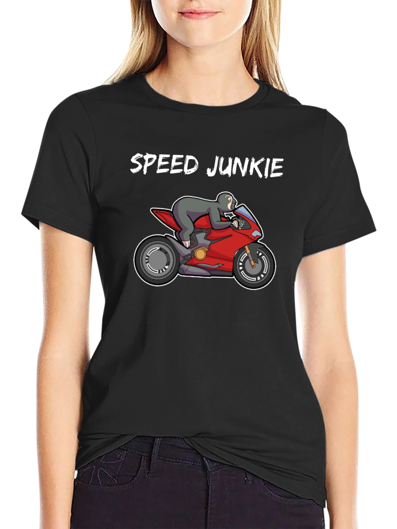 Speed Junkie Sloth on Motorcycle Graphic T-Shirt