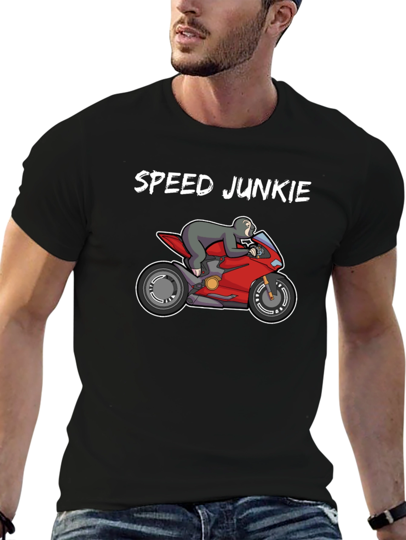 Speed Junkie Sloth on Motorcycle Graphic T-Shirt