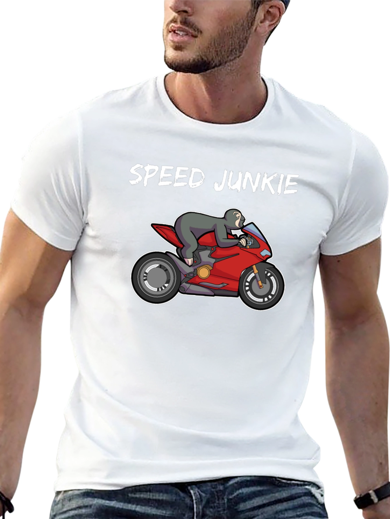 Speed Junkie Sloth on Motorcycle Graphic T-Shirt