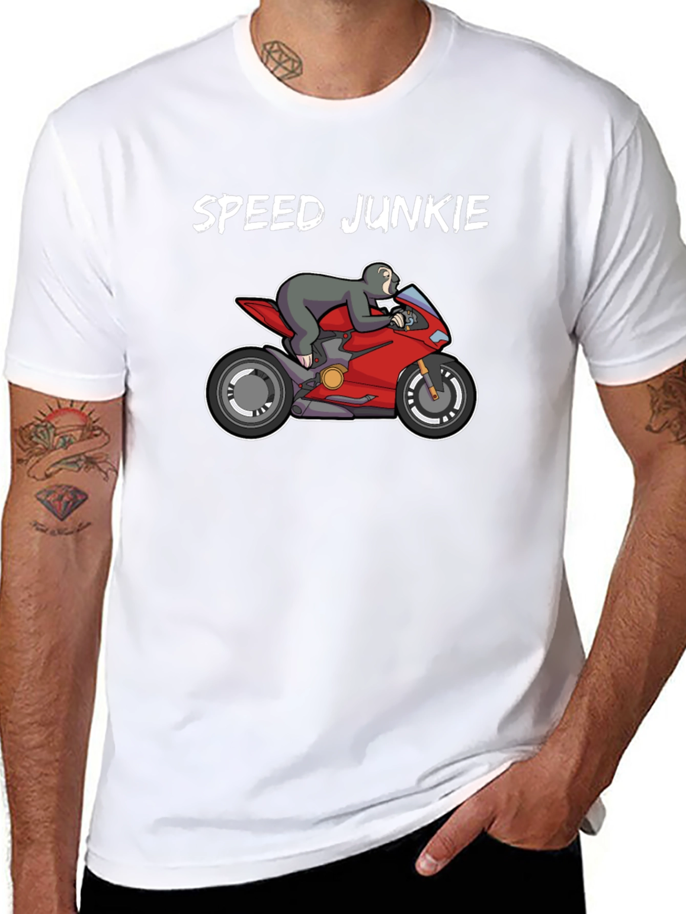 Speed Junkie Sloth on Motorcycle Graphic T-Shirt