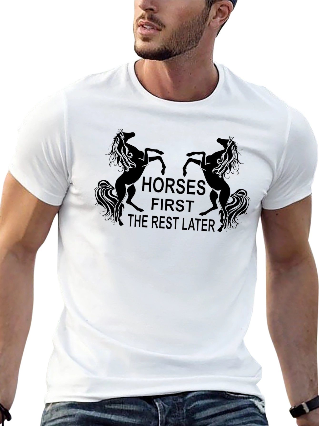 Horses First Mens Black Graphic Tee