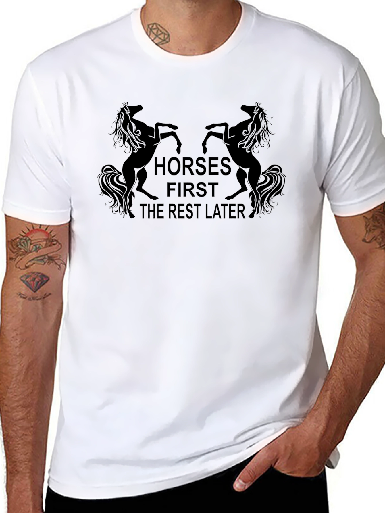 Horses First Mens Black Graphic Tee