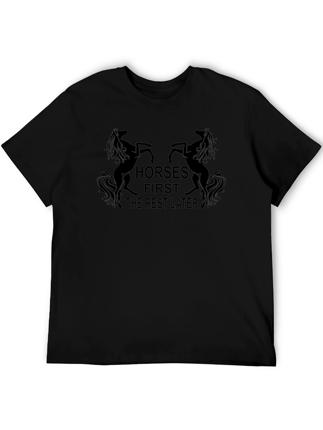 Horses First Mens Black Graphic Tee