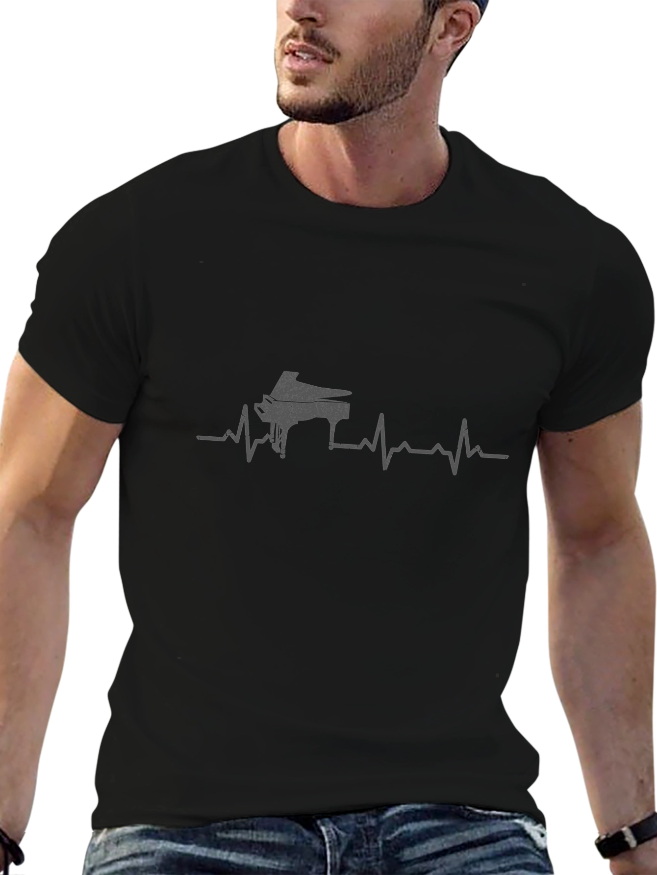 Piano Heartbeat Graphic Tee - Black