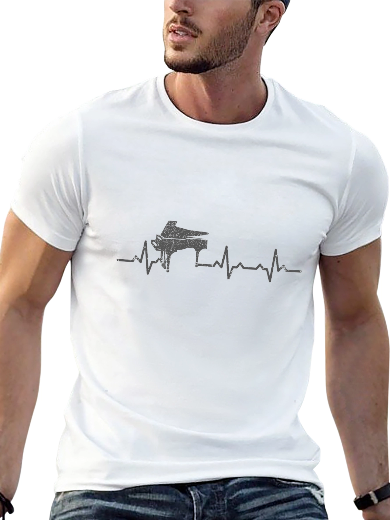 Piano Heartbeat Graphic Tee - Black