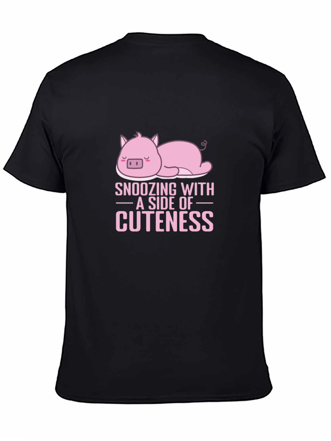 Snoozing with Cuteness Pig Graphic Tee - Black Cotton