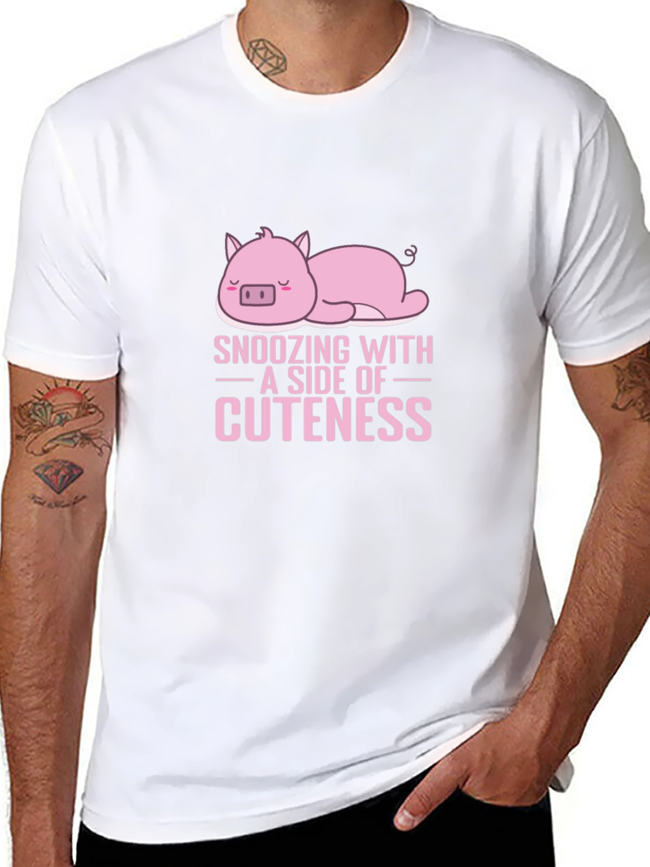 Snoozing with Cuteness Pig Graphic Tee - Black Cotton